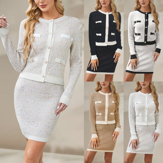 2025 Amazon AliExpress New Hot-Selling European and American Women's Round Neck Solid Color Dress with Slit Waistband