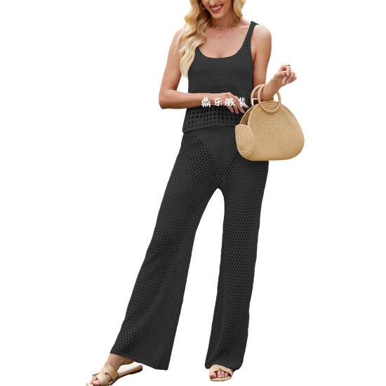 2025 New Cross-Border Amazon Fashion Sexy V-Neck Sleeveless Tank Top Women's Knit Skirt Set