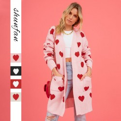 New European and American cross-border women's Amazon best-selling Valentine's Day heart-shaped peach cardigan, pocket V-neck cropped coat
