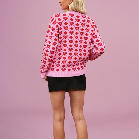 2025 new European and American women's Amazon Valentine's Day heart-shaped knitted cardigan, heart-shaped round-neck versatile coat for women