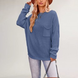 2025 New Winter Amazon Autumn/Winter Women's Solid Color Pocket Crew Neck Sweater (Oversized Christmas Style)
