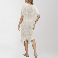 2024 summer Amazon European and American cross-border women's clothing, new solid-color hollowed-out slit beach dress, plus-size cardigan.