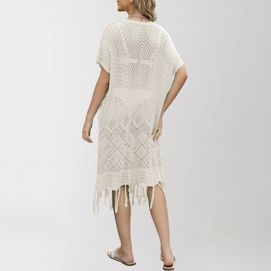 2024 summer Amazon European and American cross-border women's clothing, new solid-color hollowed-out slit beach dress, plus-size cardigan.