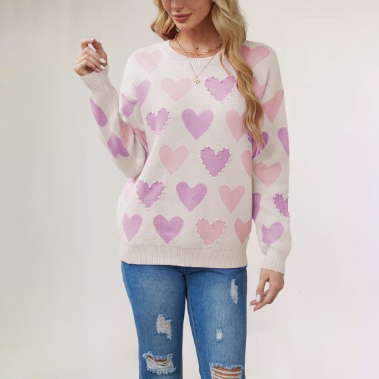 2025 autumn and winter new cross-border Amazon temu hot-selling Valentine's Day heart-shaped loose sweaters for women.