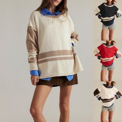 2025 new tiktop hot-selling Autumn/Winter cross-border European and American women's loose pullover sweater one-shoulder sweater