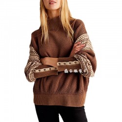 New Autumn/Winter Amazon Hot-Selling Knitted Colorblock Half-Turtleneck Fashion Pullover Sweater 2025 Cross-Border European and American Women's Clothing