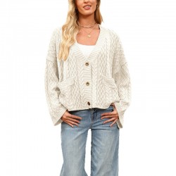 Fall/Winter Amazon New European and American Women's Street Style Boat Neck Cable Pullover Loose Knit Sweater