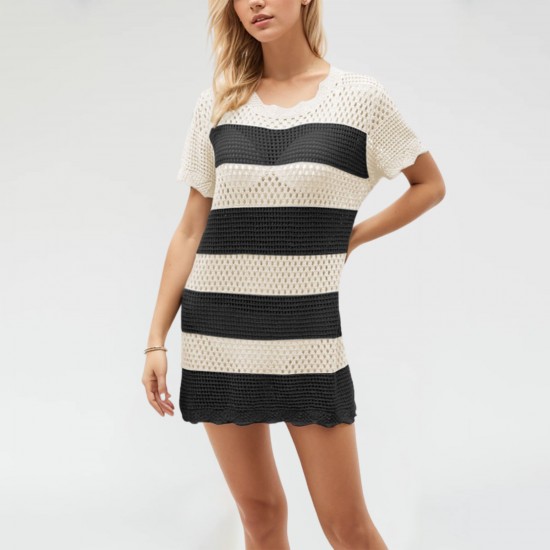 2025 summer new European and American women's street hollowed-out dress, knitted vest dress, hot-selling cross-border independent website.