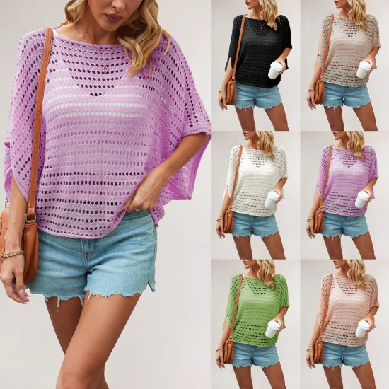 2025 Summer European and American cross-border women's clothing, Amazon Temu new solid-color vest and hollowed-out beach coverup.