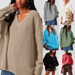 2025 New Winter Amazon Sweaters Hot-Selling European and American Women's Fashion Round-Neck Solid Color Loose Pullover Sweaters
