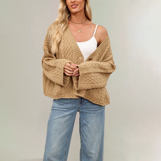 Fall/Winter Amazon New European and American Women's Street Style Boat Neck Cable Pullover Loose Knit Sweater