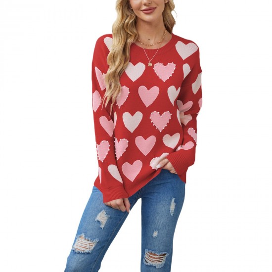 2025 autumn and winter new cross-border Amazon temu hot-selling Valentine's Day heart-shaped loose sweaters for women.