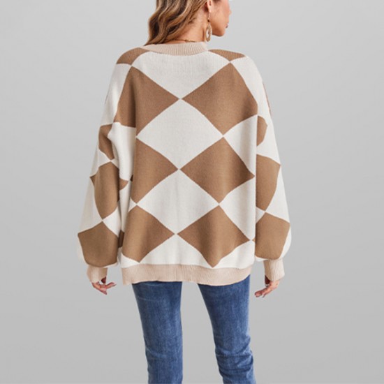 2025 Autumn/Winter New Amazon European and American Women's Round-Neck Twisted Cable Knit Sweaters Specializing in Foreign Trade Loose Plus-Size Sweaters