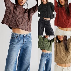 2025 New Autumn/Winter Amazon Independent Station Hot Sale European and American Women's Cable Button Loose Crew Sweater