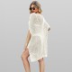 2024 summer Amazon Temu European and American hot-selling solid-color hollowed-out V-neck loose plus-size tassel beach dress.