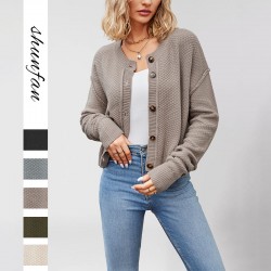 Autumn/Winter New European and American Style Amazon 2025 Hot-Selling V Cable-collared long-sleeved loose cardigan sweater