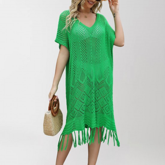 2024 summer Amazon European and American cross-border women's clothing, new solid-color hollowed-out slit beach dress, plus-size cardigan.