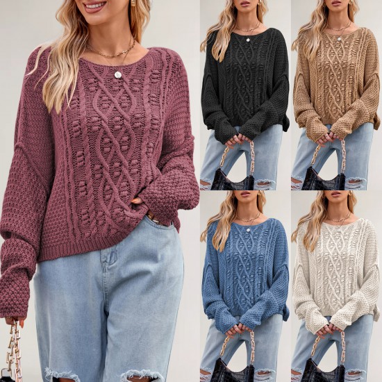 2025 New Winter Cross-Border Amazon Temu Hot-Selling V-Neck Loose European and American Women's Fashion Pullover Sweaters