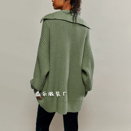 2025 New European and American Cross-border Foreign Trade Hot-selling Autumn and Winter European and American Women's Striped Knit Crew Neck Pullover Loose Sweater