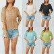 2025 Amazon Temu cross-border hot-selling new loose V-neck short-sleeved European and American women's plus-size cardigan.