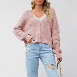 Autumn/Winter Amazon New European and American Women's Clothing 2025 Street Style Round Neck Bell Sleeve Solid Color Crew Neck Sweater