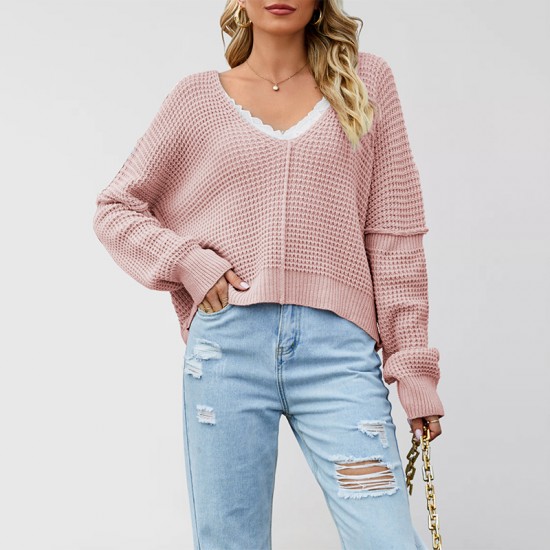 Autumn/Winter Amazon New European and American Women's Clothing 2025 Street Style Round Neck Bell Sleeve Solid Color Crew Neck Sweater