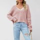 Autumn/Winter Amazon New European and American Women's Clothing 2025 Street Style Round Neck Bell Sleeve Solid Color Crew Neck Sweater