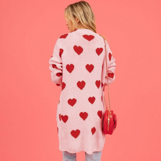 New European and American cross-border women's Amazon best-selling Valentine's Day heart-shaped peach cardigan, pocket V-neck cropped coat