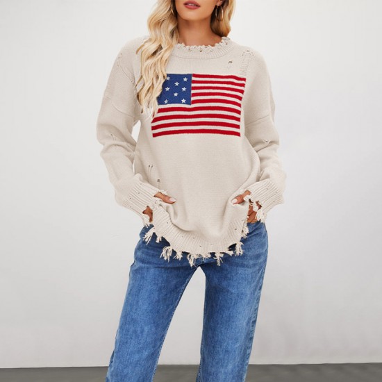 Autumn/winter 2025 new cross-border women's tiktop casual striped colorblock knitted round-neck oversized sweater tops