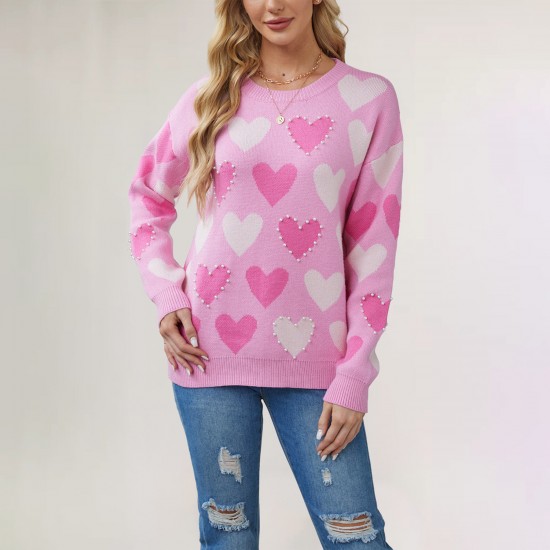 2025 autumn and winter new cross-border Amazon temu hot-selling Valentine's Day heart-shaped loose sweaters for women.