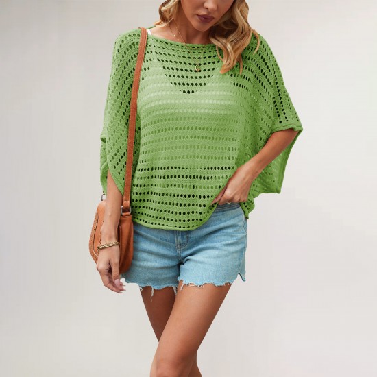 2025 Summer European and American cross-border women's clothing, Amazon Temu new solid-color vest and hollowed-out beach coverup.