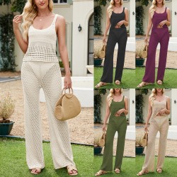 2025 New Cross-Border Amazon Fashion Sexy V-Neck Sleeveless Tank Top Women's Knit Skirt Set