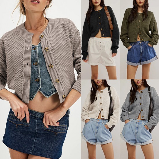 2025 Autumn/Winter New Amazon Temu Hot-Selling Women's Fashion Loose Cardigan Sweater Single-Breasted Button Jacket