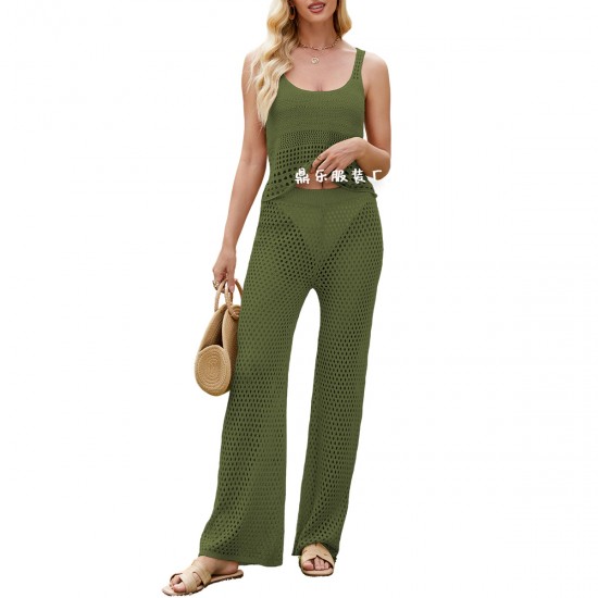 2025 New Cross-Border Amazon Fashion Sexy V-Neck Sleeveless Tank Top Women's Knit Skirt Set