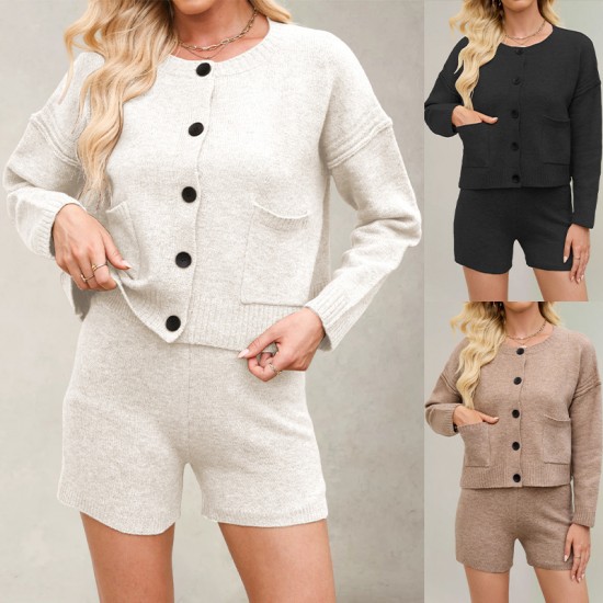 New autumn/winter European and American women's clothing hot-selling 2025 cross-border Amazon knitted cardigan with pockets and buttons