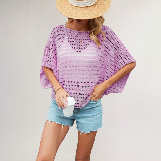 2025 Summer European and American cross-border women's clothing, Amazon Temu new solid-color vest and hollowed-out beach coverup.