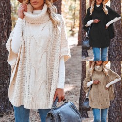 2025 New Autumn/Winter Amazon temu Independent Station Hot Sale Turtleneck Cable Shawl Loose Crew Neck Sweater