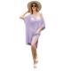 2024 summer Amazon Temu European and American hot-selling solid-color hollowed-out V-neck loose plus-size tassel beach dress.