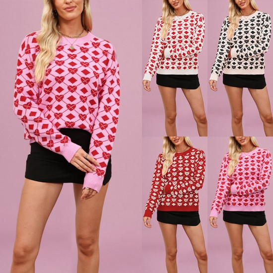 2025 new European and American women's Amazon Valentine's Day heart-shaped knitted cardigan, heart-shaped round-neck versatile coat for women