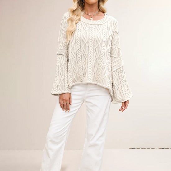 2025 Autumn and Winter New European and American Women's Solid Color Crew Neck Sweater Cross-border Hot-selling Loose, Versatile Basic Pullover Sweater