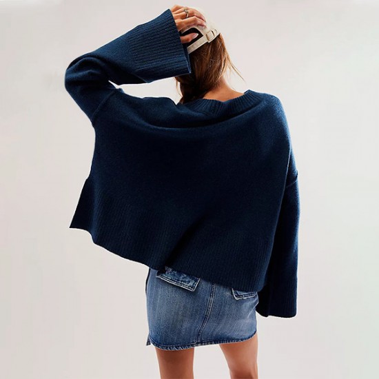 2025 Autumn/Winter New European and American Cross-Border Women's Clothing Button Sweater Hot-Selling Cable Knit Loose Solid Color Pullover Sweater