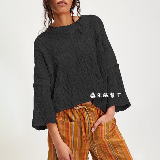 2025 Autumn/Winter New Cross-Border European and American Women's Clothing 2025 Amazon Tiktop Hot-Selling Round Neck Loose Cardigan Sweater