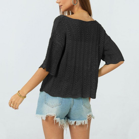 2025 Amazon Temu cross-border hot-selling new loose V-neck short-sleeved European and American women's plus-size cardigan.