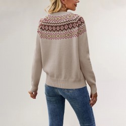 New 2025 autumn and winter sweaters, European and American women's cross-border hot-selling colorblock round-neck loose casual pullover sweater