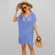 2024 summer Amazon European and American new patchwork hollowed-out beach dress, loose plus-size three-quarter sleeve bikini cover-up.