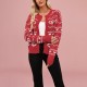 2025 new foreign trade influencer versatile cross-border heart-shaped buttoned cardigan, color-blocked Valentine's Day knitted coat for women