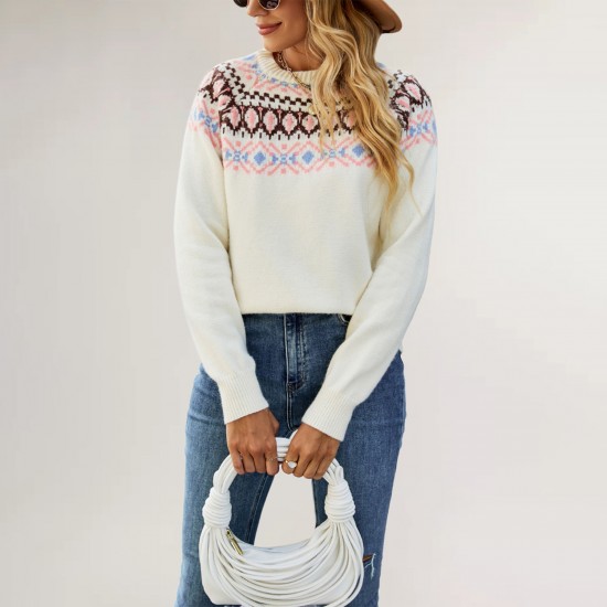 New 2025 autumn and winter sweaters, European and American women's cross-border hot-selling colorblock round-neck loose casual pullover sweater
