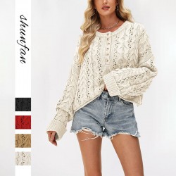Autumn and winter 2025 new square-neck button-down cross-border knitted sweater for European and American women's hot-selling fashionable loose cardigan