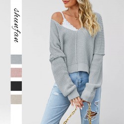 Autumn/Winter Amazon New European and American Women's Clothing 2025 Street Style Round Neck Bell Sleeve Solid Color Crew Neck Sweater