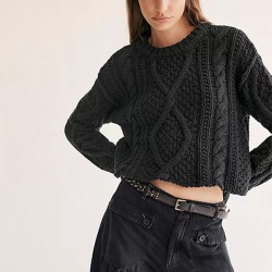 2025 New Autumn/Winter Amazon Independent Station Hot Sale European and American Women's Cable Button Loose Crew Sweater